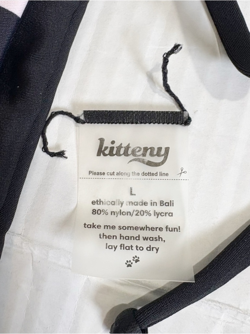 Kitteny Minou Kitty Cat Bikini Bottoms Size Large String Bikini Cheeky Black - Picture 9 of 14
